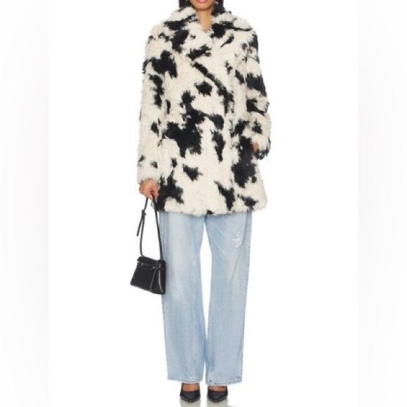 Free People x REVOLVE Jade Cow Fur Coat in Black & White - Picture 7 of 16